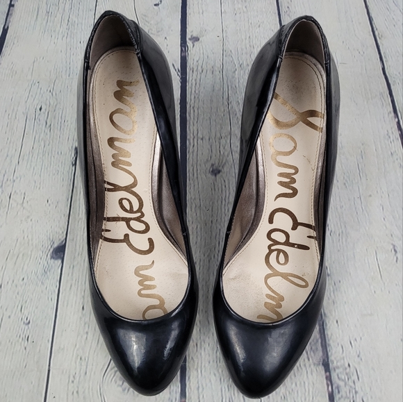 SAM EDELMAN | Camdyn almond toe faux/vegan patent pumps heels - Picture 2 of 11